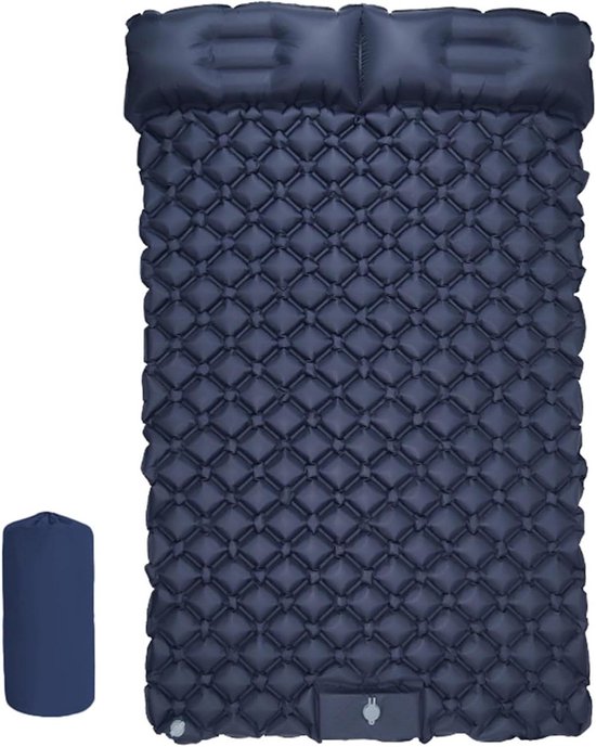 Dubbel Slaapmatje - Kampeer Matras - Buiten Overnachten - Zelfopblazend met Voetpomp - 190x120 cm - Navy Blauw