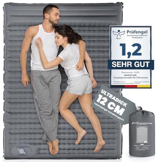 Dubbel Zelfopblazend Slaapmatje 12cm - Ultralichte Campingmat voor 2 Personen met Voetpomp