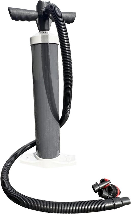 Dubbele Actie Handpomp - Luchtpomp Kamperen - Opblaasbaar Materiaal Vullen - Met Luchtmeter - 2 Liter - Grijs
