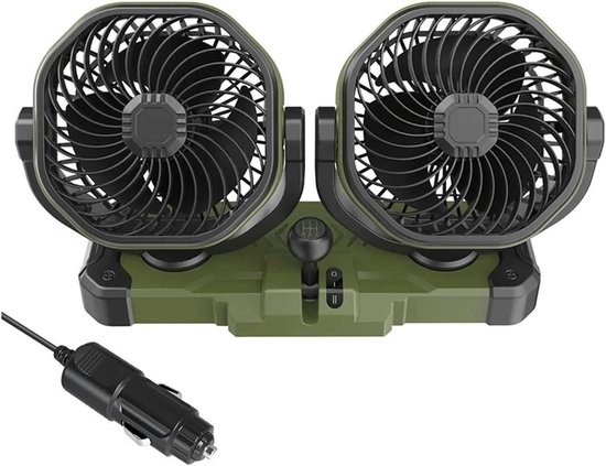 Dubbele Autokoelventilator - Ventilator Auto Dubbel - Auto Koelen - 360 Graden Draaibaar - 12V - Zwart