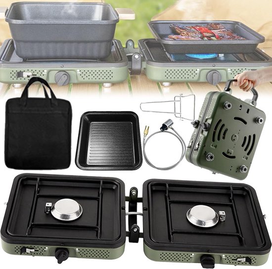 Dubbele Brander - Draagbare Kookplaat - Kamperen Buiten - 4400W Vermogen - 23x11.5x24cm