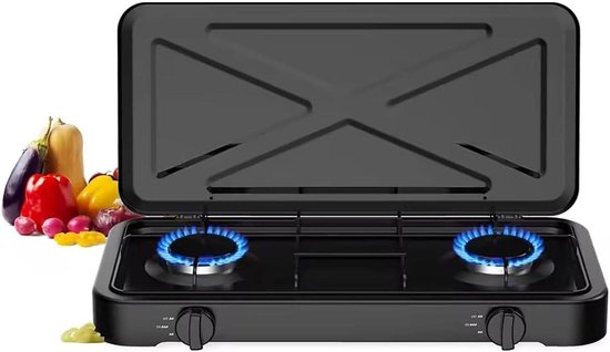 Dubbele Brander Gasstel - Draagbare Kookplaat - Kamperen en Buiten - Automatische Ontsteking - 4.4 kW - Zwart