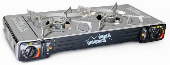 Dubbele Branders - Gas Kooktoestel - Outdoor Koken - Piëzo Ontsteking - 62 cm Breed - Zilver