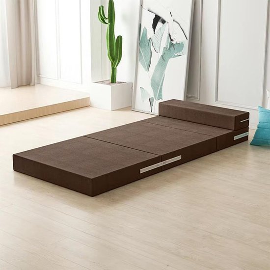 Dubbele campingmatras - Opvouwbare slaapbank - Kamperen en reizen - Wasbare hoes - 200x60x5 cm - Bruin