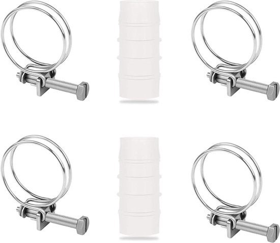 Dubbele draadslangklemmen van roestvrij staal voor vijverslangen - Set van 2 stuks met inline reparatie-verbindingsstuk - 32 mm/125 inch