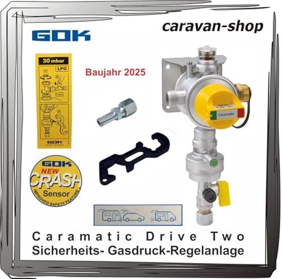 Dubbele flessensor met crash-sensor voor caravans en campers - Veiligheidsgasdrukregelaar 30 mbar