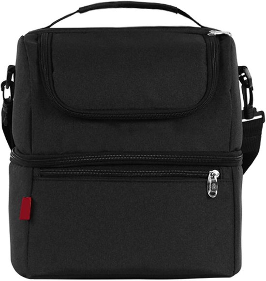 Dubbele Isolatie Lunchtas - Lekvrije Koeltas met Schouderriem voor Picknick, Camping en BBQ - Ruimte voor Voedsel en Dranken (Zwart) van Merkloos
