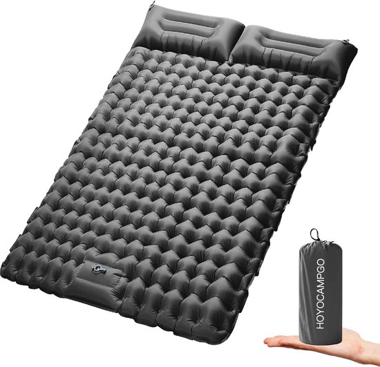 Dubbele isomat, isolerende campingmat voor 2 personen, ultralicht, outdoor slaapmat met voetperspomp, extra dik, 10 cm, opblaasbaar, van Quechua