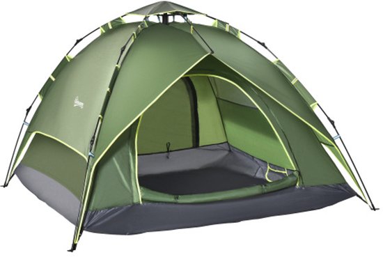 Dubbele kampeertent voor 2 volwassenen + 1 kind, waterdicht, vier seizoenen, donkergroen, 210 x 210 x 140 cm voor buitenavonturen