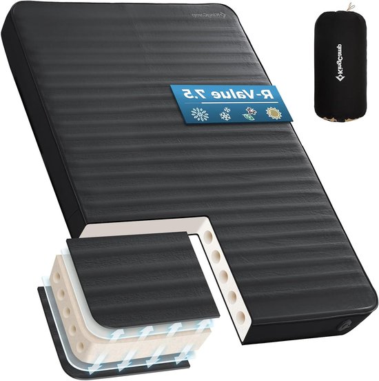 Dubbele Matras - Kampeer Mat - Comfortabel Kamperen - Automatisch Opblazend - 75 cm Dik - Zwart
