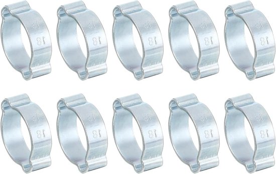 Dubbele Oorklemmen - Slangklemmen Brandstofleidingen - Slangen Bevestigen - Verstelbaar Dubbel Oor - 15-18 mm - Zilver