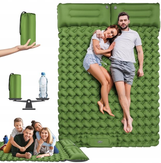 Dubbele Opblaasbare slaapmat - Kampeermat - 195x125x10cm - Ingebouwde Voetpomp & Snel Opzetten - Honingraatstructuur Comfortabel - Waterdicht & Draagbaar - Voor Camping & Reizen