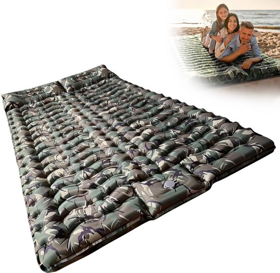 Dubbele Opblaasbare Slaapmat - Slaapmat Zelfopblazend - Campingbedje - Slaapmatten - Luchtbed met Ingebouwde Pomp - Camping Bedje - Opvouwbaar Logeer Matras - Luchtbed - 2 Persoons - Camouflage van Merkloos