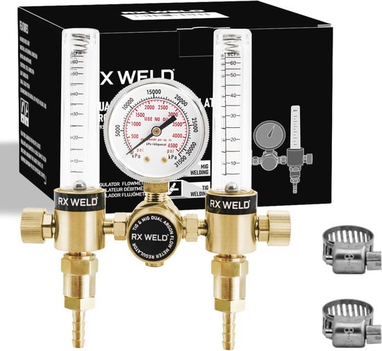 Dubbele Output Argon Regulator Flow Meter voor MIG en TIG Lassen 0-60CFH van Merkloos