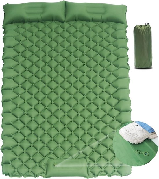 Dubbele Slaapmat - Kampeer Kussen - Backpacken Tent - Zelf Opblaasbaar - 78.7"X 48" - Legergroen van Merkloos
