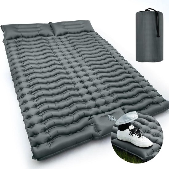 Dubbele Slaapmat - Luchtbed Camping - Outdoor Slapen - Ingebouwde Voetpomp - 10cm Dik - Grijs