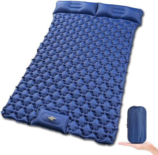 Dubbele Slaapmat - Luchtbed Kamperen - Buiten Ontspannen - Zelfopblazend Met Pomp - 205 x 119 cm - Blauw