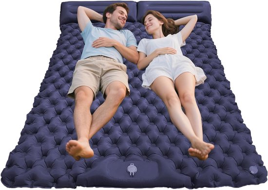 Dubbele Slaapmat - Luchtbed Kamperen - Buiten Slapen - Met Voetpomp - 190x120cm - Donkerblauw