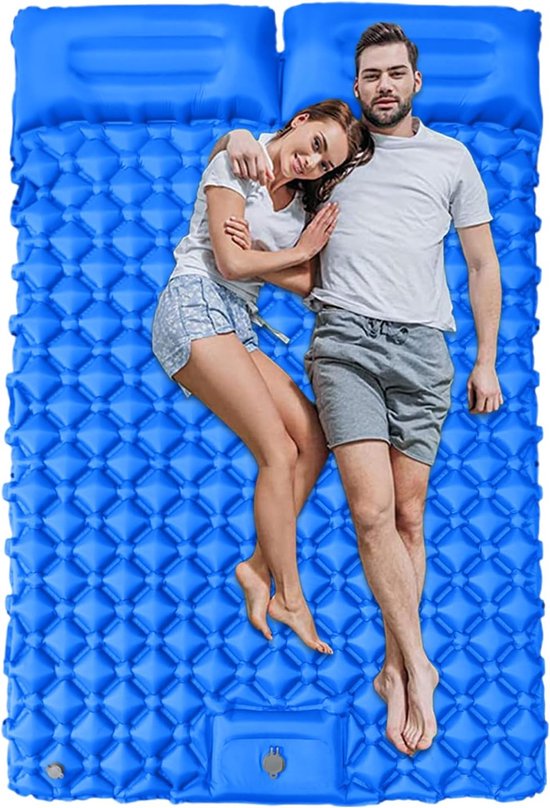 Dubbele slaapmat - Luchtbed kussen - Kamperen en reizen - Draagbaar en lichtgewicht - 190x120x5cm - Blauw van Merkloos