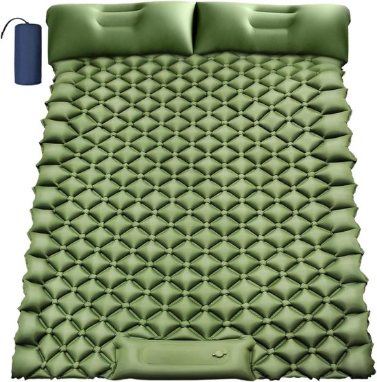 Dubbele slaapmat - Luchtbed outdoor - Kamperen en reizen - Geïntegreerde voetpomp - 200 x 130 cm - Legergroen