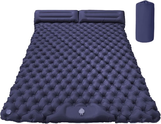Dubbele Slaapmat - Opblaasbaar Kampeerbed - Outdoor Reizen - Geïntegreerd Hoofdkussen - 190 x 120 cm - Donkerblauw