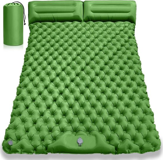 Dubbele Slaapmat - Opblaasbaar Matras - Kamperen en Reizen - Geïntegreerde Voetpomp - 200x125cm - Groen