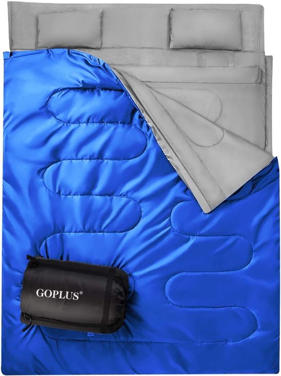 Dubbele Slaapzak 2 Persoons 220x150 cm | Waterdicht & Lichtgewicht | Inclusief 2 Kussens en Draagtas voor Kamperen & Reizen van Merkloos