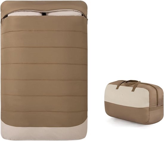 Dubbele Slaapzak - Kampeerzak Dekbed - Buiten Kamperen - Gevuld Met Dons - 205 x 137 cm - Curry