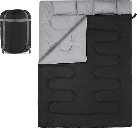 Dubbele Slaapzak - Kampeerzak Deken - Outdoor Kamperen - Verstelbare Capuchon - 150 x 220 cm - Zwart