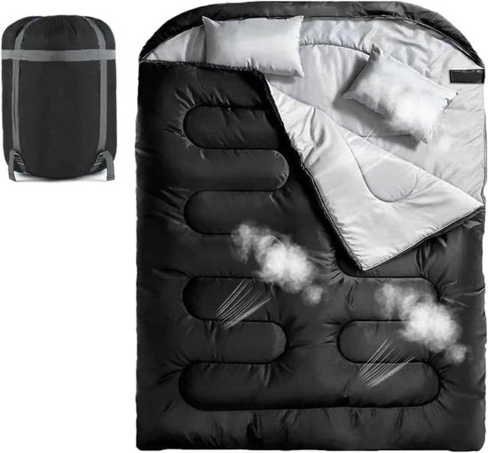Dubbele Slaapzak - Outdoor Slaapzak - Kamperen en Wandelen - Wind- en Waterafstotend - 150 x 220 cm - Zwart