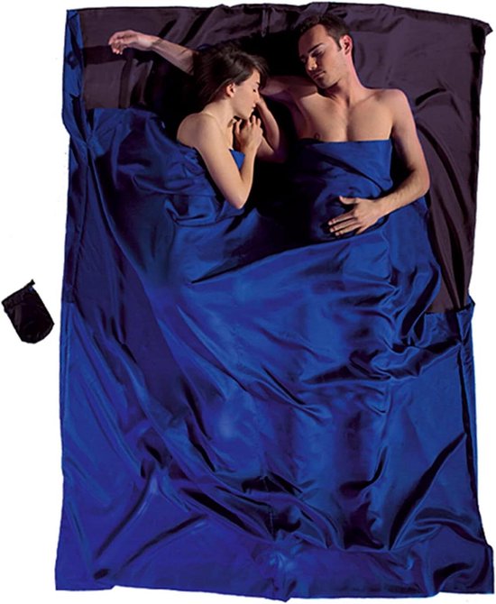 Dubbele Slaapzak - Reis Laken - Kamperen en Reizen - Zijde Materiaal - 220x176 cm - Blauw