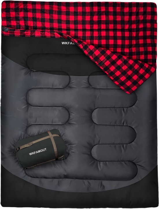 Dubbele Slaapzak - Tweepersoons Slaapzak - Kamperen en Buiten - Met 2 Kussens - 220 x 150 cm - Zwart