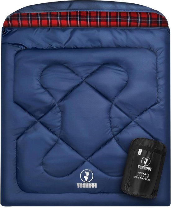 Dubbele Slaapzak - Tweepersoons Slaapzak - Kamperen en Reizen - Flanel Voering - 230 x 160 cm - Blauw-Rood