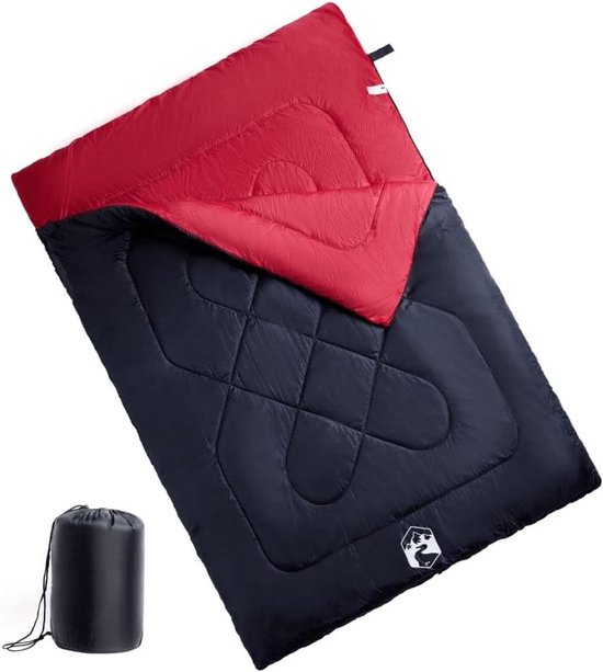 Dubbele Slaapzak - Tweepersoons Slaapzak Kussens - Kamperen en Outdoor - 2-in-1 Scheidbaar - 220 x 150 cm - Zwart Rood