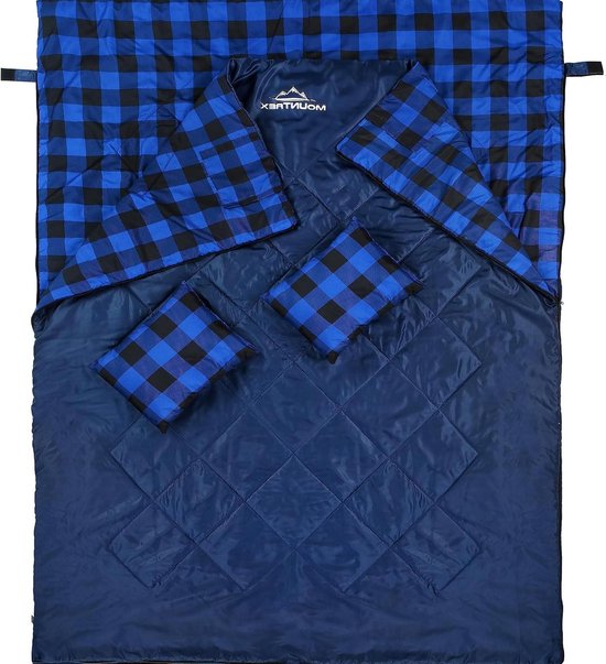 Dubbele slaapzak voor 2 personen - zomerslaapzak XXL (210 x 150 cm) met dekenslaapzak en hoofdkussens - voor volwassenen camping outdoor en binnen van Merkloos