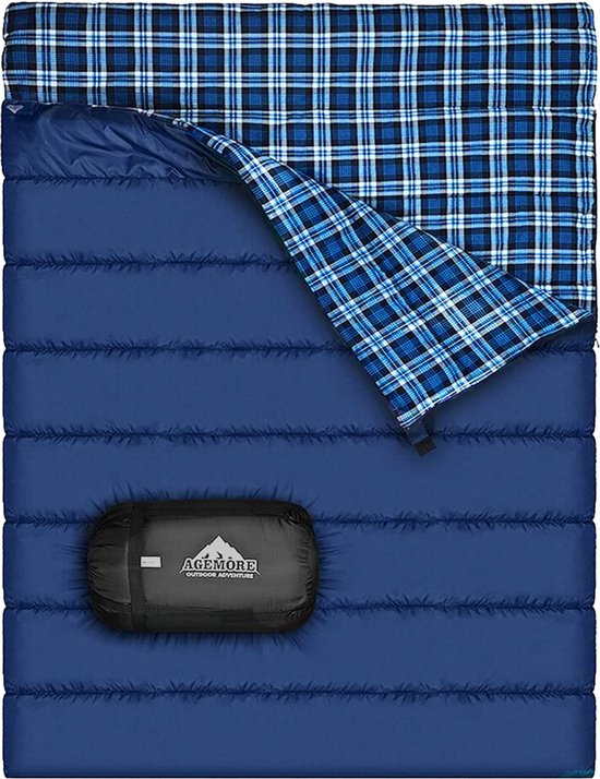 Dubbele slaapzak voor kamperen of wandelen. Luxe Size 2 personen waterdichte slaapzak voor volwassenen of tieners. Vrachtwagen, tent of slaapzak, lichtgewicht Blauw
