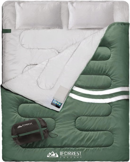 Dubbele Slaapzak voor Volwassenen - 2 Persoons Koud Weer Campingbed - Extra Breed en Warm - Queensize XL van Active Era