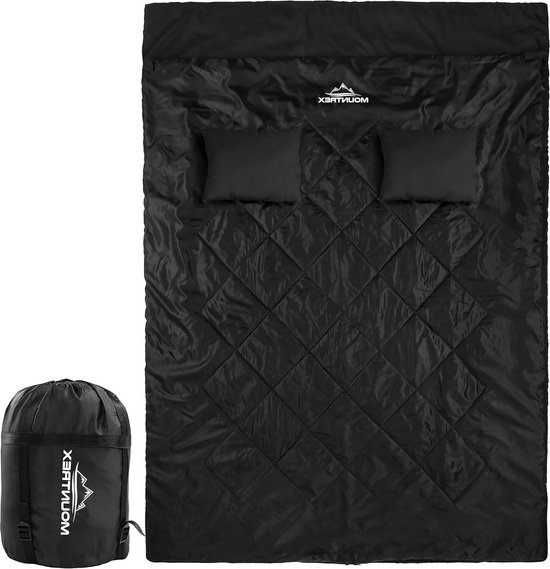 Dubbele slaapzak - zomerslaapzak voor 2 personen (210 x 150 cm) dekenslaapzak - XXL met 2 hoofdkussens voor volwassenen - camping outdoor en binnen gebruik Slaapzak voor camping van LifeGoods