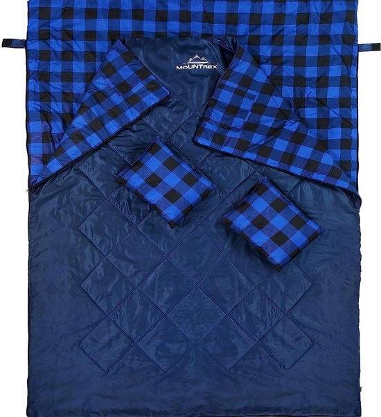 Dubbele slaapzak - zomerslaapzak voor 2 personen (210 x 150 cm), dekenslaapzak - XXL slaapzak met 2 hoofdkussens voor volwassenen - camping, outdoor en binnenland van Merkloos