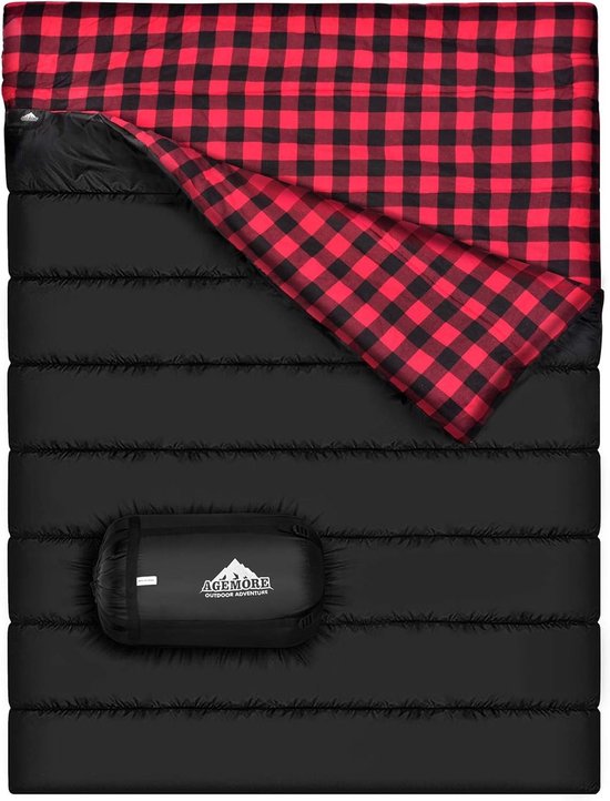 Dubbele Slaapzak - Zwart/Rood - Queen Size - Waterdichte Slaapzak voor 2 Personen - Voor Kamperen en Wandelen