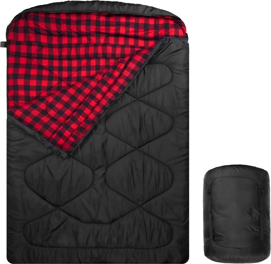 Dubbele slaapzakken van katoenflanel voor de winter, waterdichte queensize slaapzak voor 2 personen bij koud weer kamperen, backpacken of reizen, dubbele brede slaapzakken voor familie of koppels van Oceas