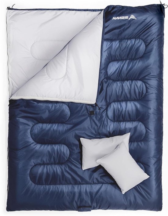 Dubbelen slaapzak met 2 kussens voor volwassenen heren vrouwen 3 seizoenen XL Queen Size Winter Warm Waterdicht Lichtgewicht 2 Persoon Slaapzak voor Camping Backpacken Wandelen Indoor Outdoor. van Merkloos