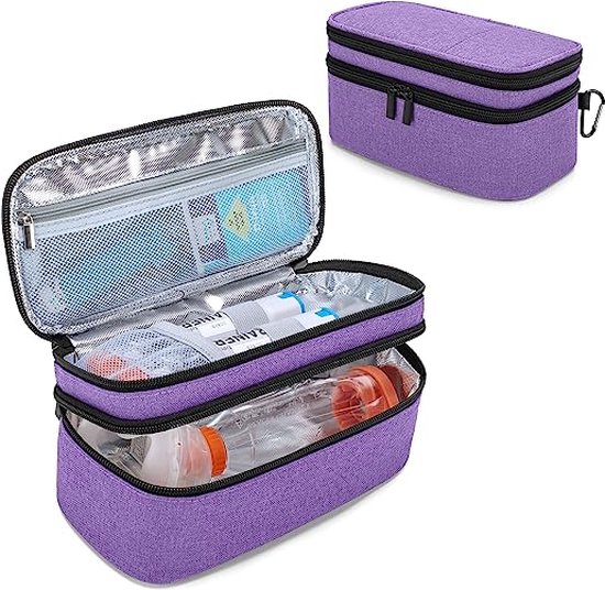 Dubbellaagse adrenaline koeltas, Epipen reistas voor volwassenen, adrenaline tas voor Auvi-Q, EpiPen, neusspray en astma-inhalator. (ZONDER ACCESSOIRES INBEGREPEN), paars van ZHBridal