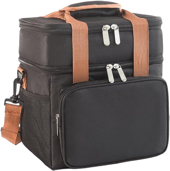 Dubbellaagse geïsoleerde tas - koeltas - lunchtas Geïsoleerde lunchtas - Koeltas - Lekvrije constructie - Lichtgewicht en draagbaar - Unisex - Oxfordstof - grijs van Merkloos