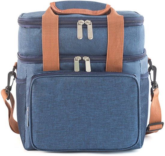 Dubbellaagse geïsoleerde tas - koeltas - Lunchtas - Lekvrije constructie - Lichtgewicht en draagbaar - Unisex - Oxfordstof - Marineblauw
