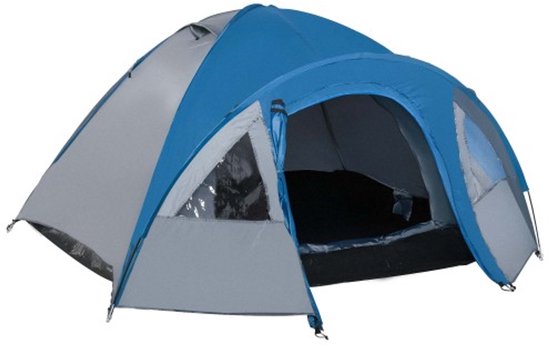 Dubbelwandig Koepeltent Iglu voor 4 personen, 4‑seizoenentent waterdicht met muskietennet en draagtas, blauw polyester