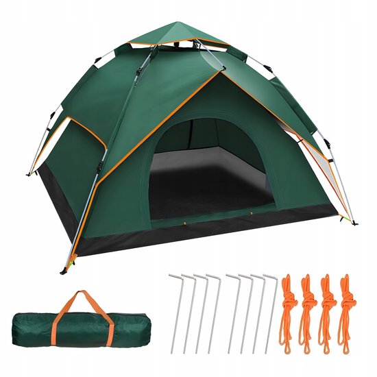 Dubbelwandige kampeertent - voor 3-4 personen - automatisch opvouwbaar - waterdicht - met 2 deuren - geschikt voor kamperen, wandelen, picknicken, jagen, vissen van Merkloos