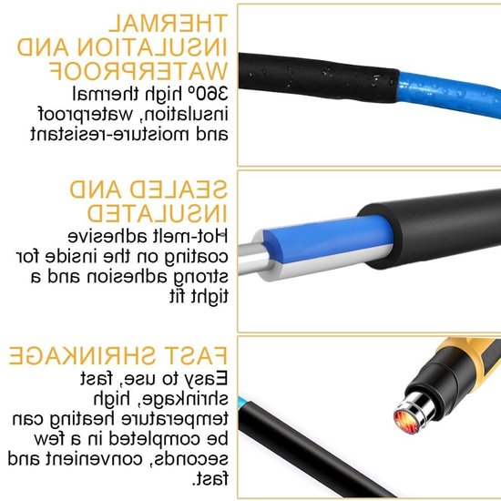 Dubbelwandige Waterdichte Krimpkous, 4:1 Verhouding, 2 Meter Lang, 12 mm Diameter voor Elektrische Isolatie, Draadreparatie en Kabelbescherming van Merkloos