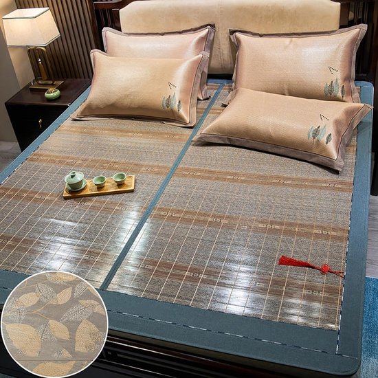 Dubbelzijdig koelmatras - Bamboe matras Rotan mat - Koel slapen - Dubbelzijdig ontwerp - 1.35 x 1.95m - Veelkleurig