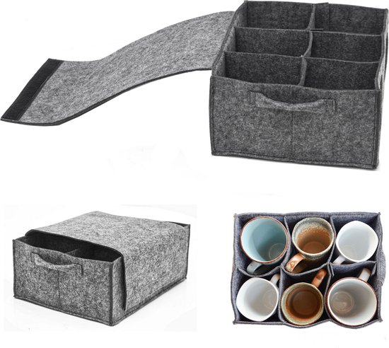 DuneDesign Bekerhouder van vilt - 6 glazen - voor camper & caravan - 28x21